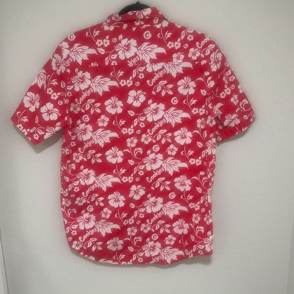 Cookies Mens Red Collared‎ Short Sleeve Cotton Hawaiian Button Up Shirt Large - Picture 5 of 7